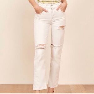 Reformation Cynthia High Relaxed Jeans in White Destroyed Size 29